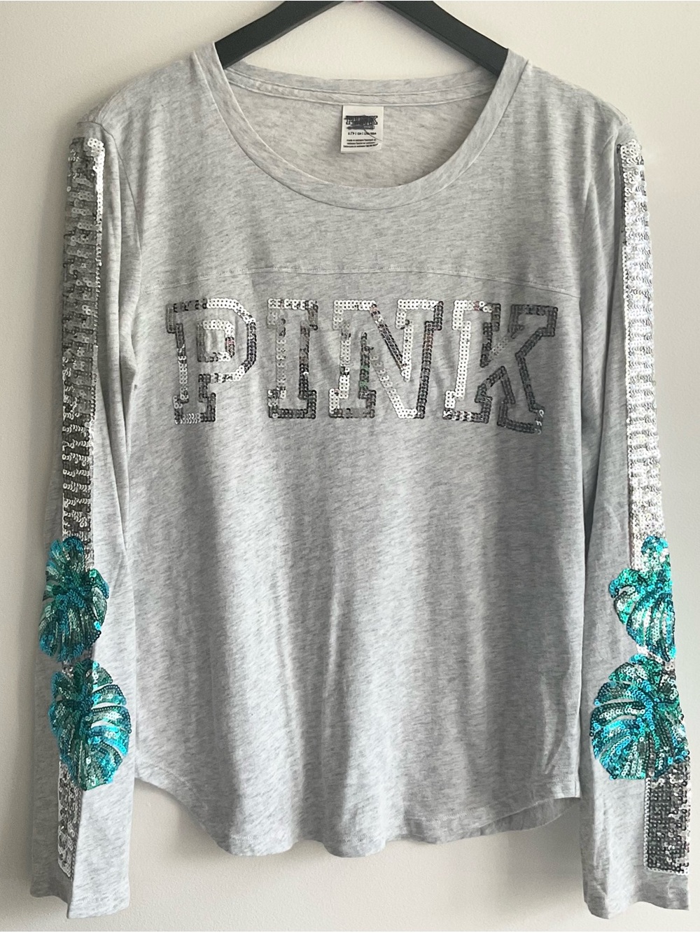 Victoria Secret PINK | Tropical Sequin Long Sleeve Gray Bling Top | S